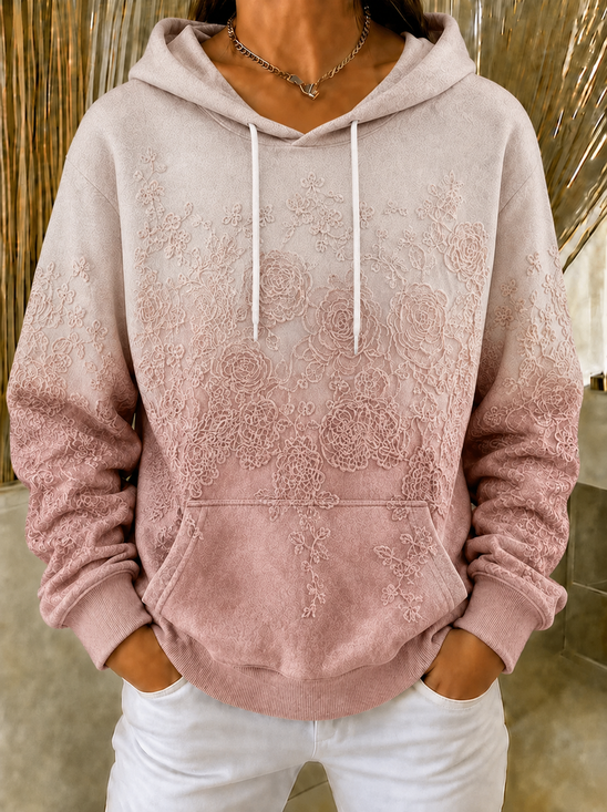 Casual Hooded Floral Sweatshirt