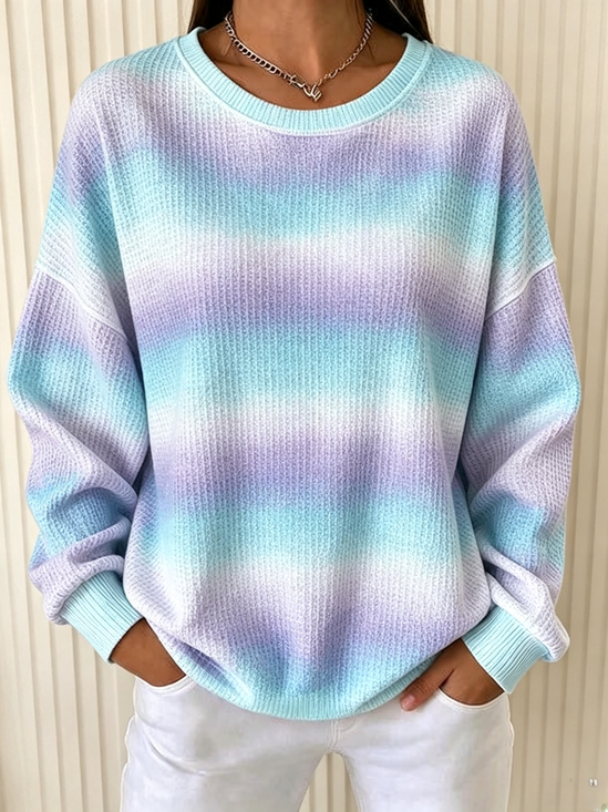 Casual Striped Crew Neck Long Sleeve Sweatshirt