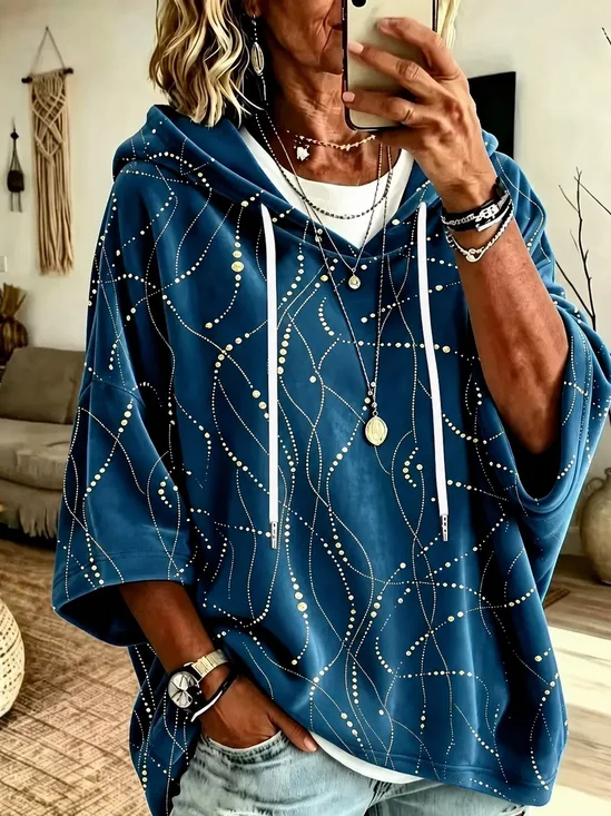 Casual Abstract Graphic Hoodie Half Sleeve Hoodie