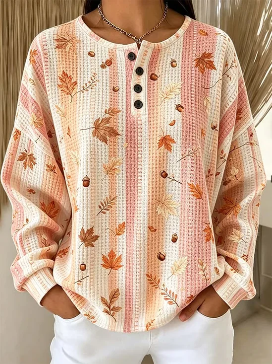 Casual Maple Leaf Crew Neck Long Sleeve Sweatshirt
