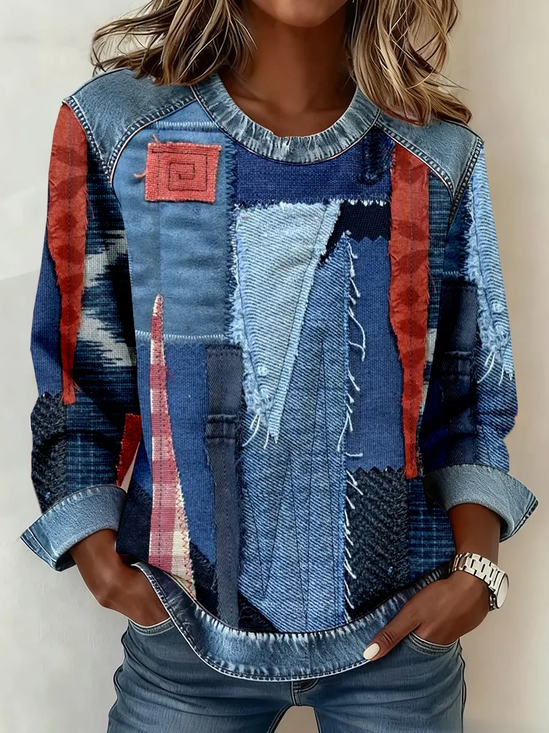 Vintage Abstract Crew Neck Long Sleeve Sweatshirt