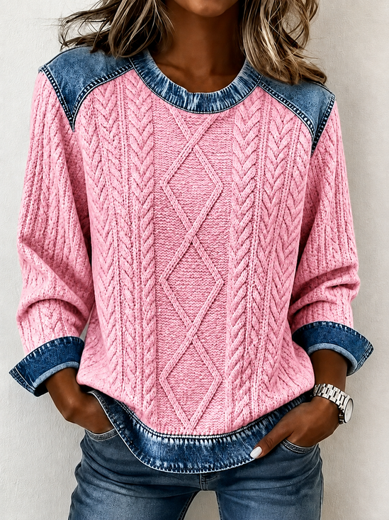 Casual Color Block Crew Neck Long Sleeve Sweatshirt