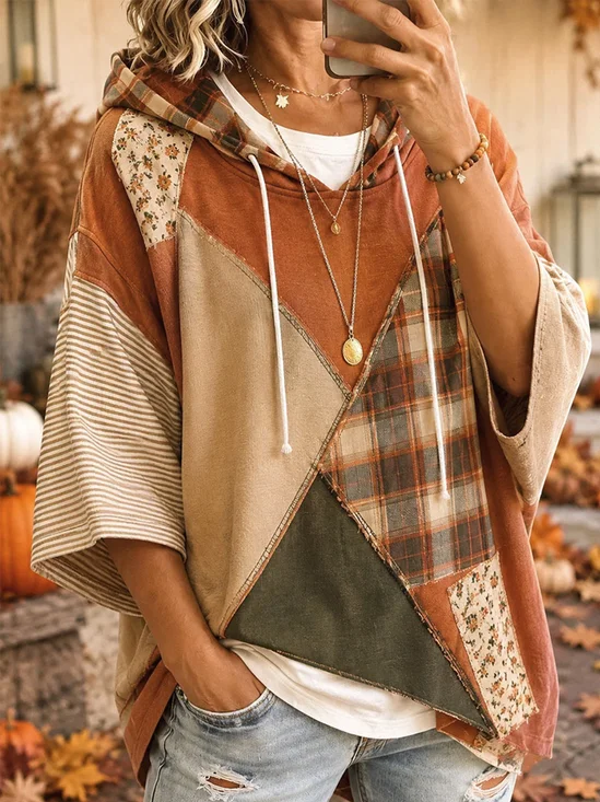 Casual Geometric Hoodie Half Sleeve Hoodie