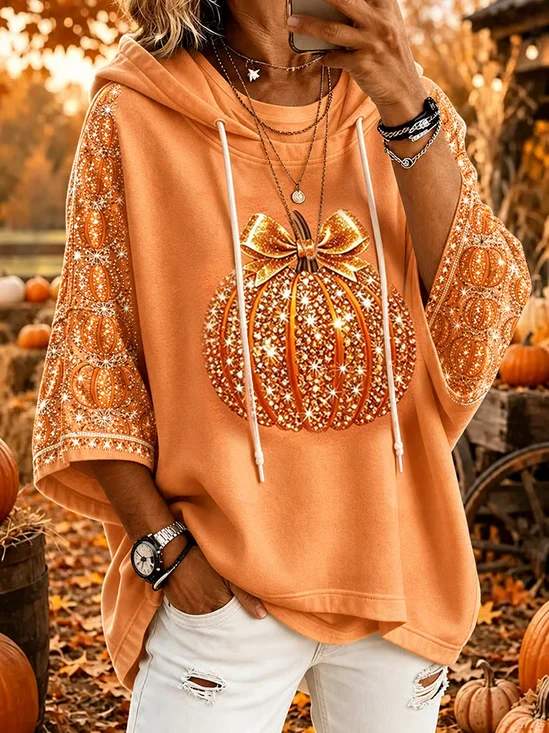 Casual Halloween (pumpkin) Hoodie Half Sleeve Hoodie