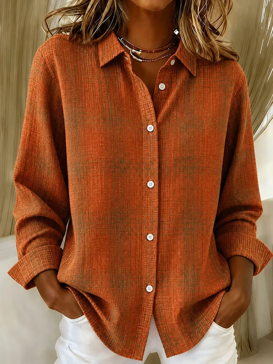 Women Plaid Casual Shirt Shirt Collar Long Sleeve Buckle Top