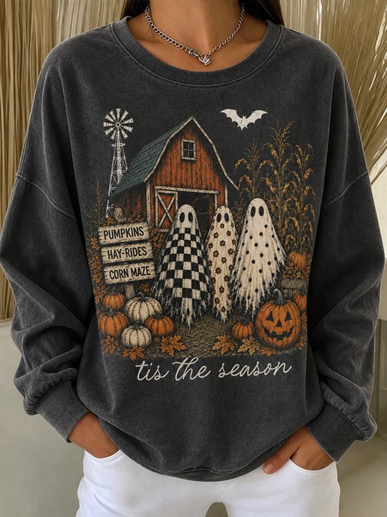 Casual Crew Neck Text Letters Sweatshirt