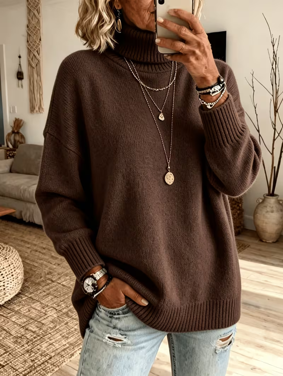 Women Plain Long Sleeve Comfy Casual Sweater