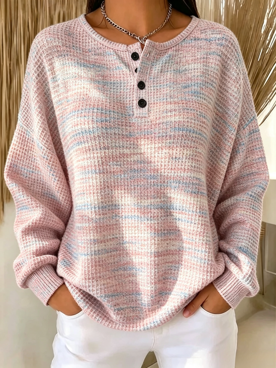 Casual Striped Henley Collar Long Sleeve Sweatshirt