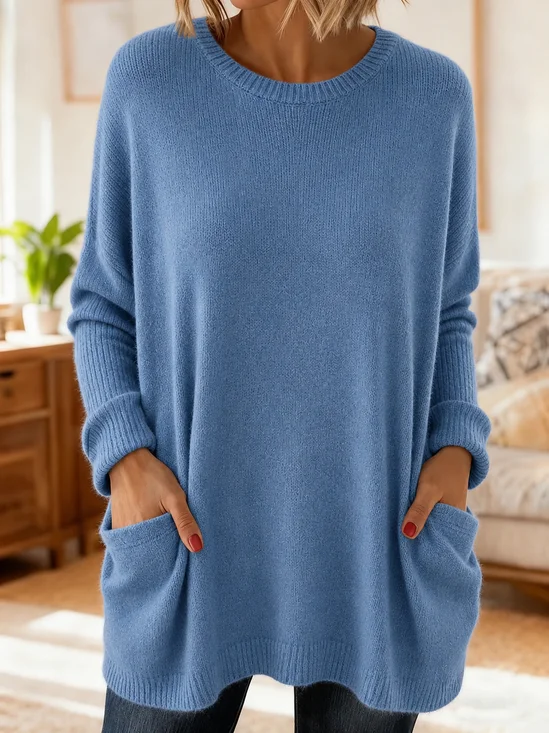 Casual Plain Crew Neck Long Sleeve Sweatshirt