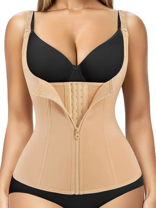 Women's Underbust Waist Cincher Body Shaper Corset Adjustable Straps Zipper Waist Trainer for Tummy Control