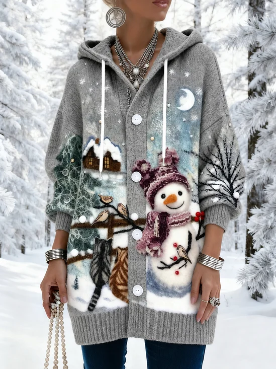 Women Wool/Knitting Santa Claus Long Sleeve Comfy Vintage Cardigan