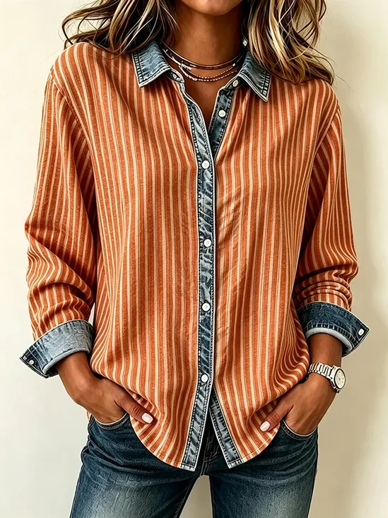 Women Plaid Casual Shirt Shirt Collar Long Sleeve Buckle Top