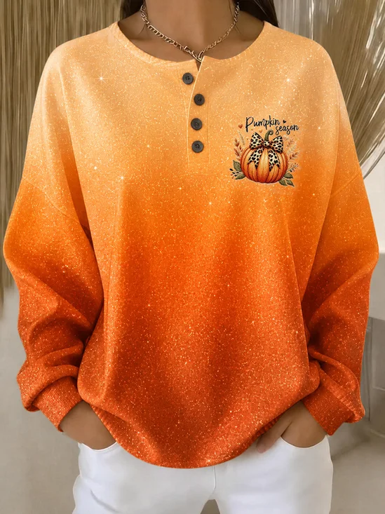 Casual Striped Henley Collar Long Sleeve Sweatshirt