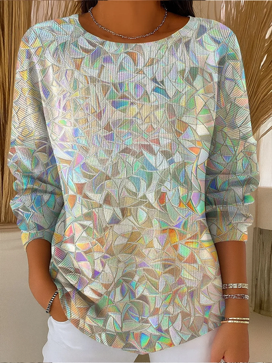 Women Abstract Long Sleeve Comfy Casual Printing Sweater