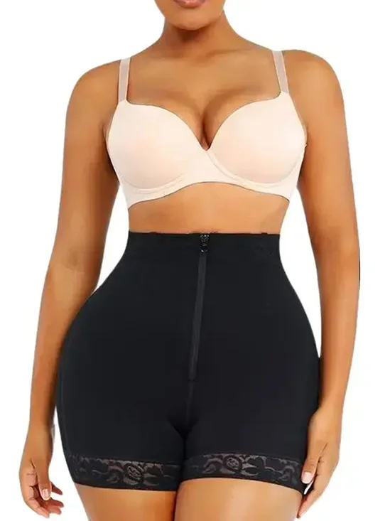 Women's Tummy Control Butt Lifter Shorts High Waist Shaper Shorts with Lace Hem & Steel Bones