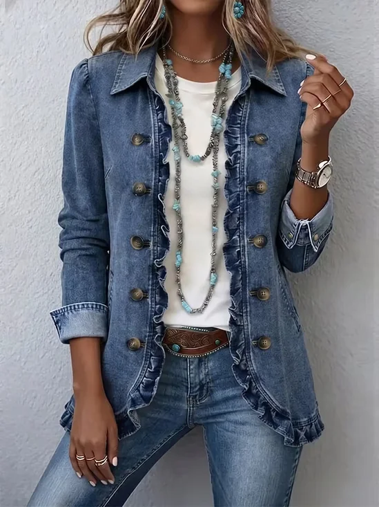 Women Spring/Fall Outerwear Vintage Plain Long Sleeve Shawl Collar Jacket