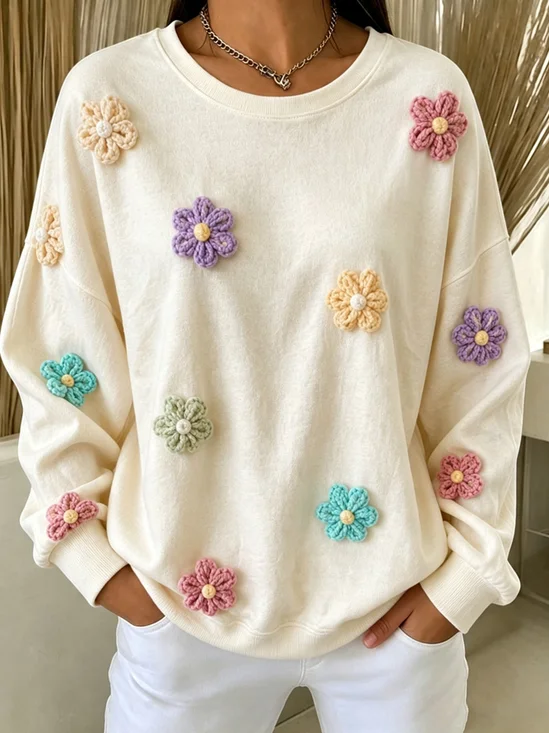 Casual Floral Crew Neck Long Sleeve Sweatshirt