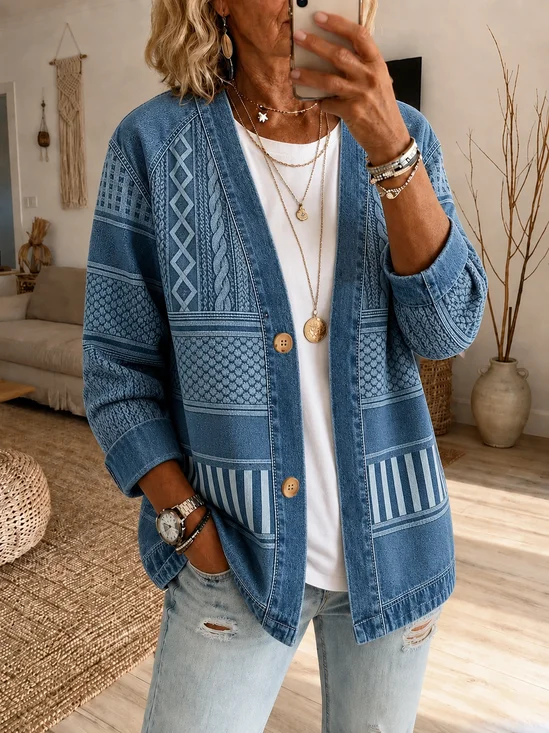 Women Spring/Fall Outerwear Casual Printing Abstract Graphic Long Sleeve Jacket