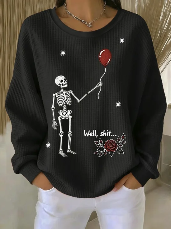 Vintage Halloween Skull Printing Crew Neck Long Sleeve Sweatshirt