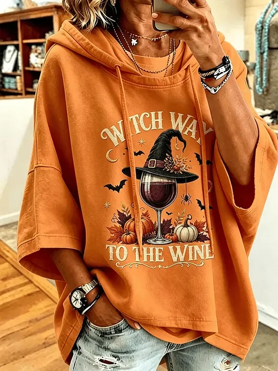 Casual Halloween Pumpkin Hoodie Half Sleeve Hoodie