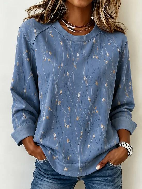Casual Abstract Graphic Crew Neck Long Sleeve Sweatshirt