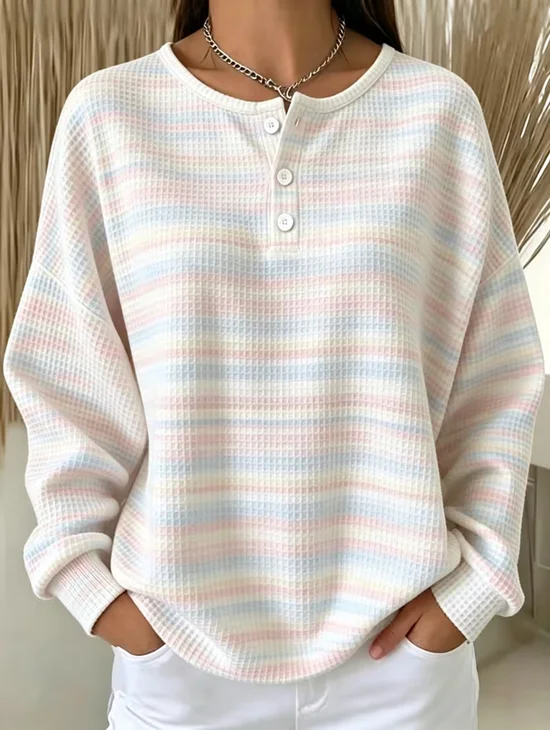 Casual Striped Crew Neck Long Sleeve Sweatshirt