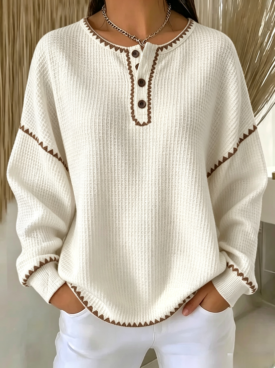 Casual Color Block Henley Collar Long Sleeve Sweatshirt