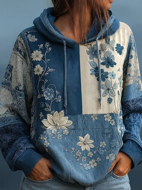 Casual Floral Hoodie Long Sleeve Hoodie