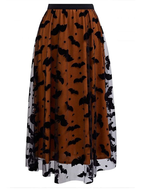 Vintage Halloween A-Line Natural Midi Skirt