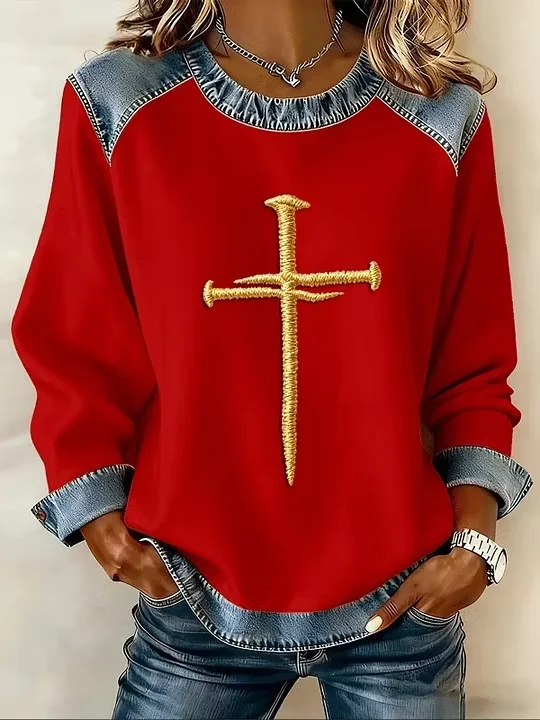 Casual Color Block Crew Neck Long Sleeve Sweatshirt