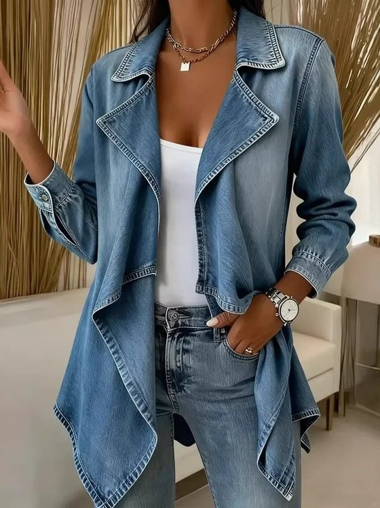 Women Spring/Fall Outerwear Vintage Plain Long Sleeve Lapel Collar Jacket