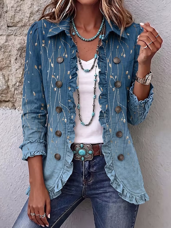 Women Spring/Fall Outerwear Vintage Floral Long Sleeve Shawl Collar Jacket