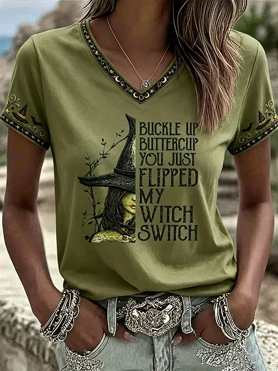 Vintage Halloween V Neck Short Sleeve T-shirt