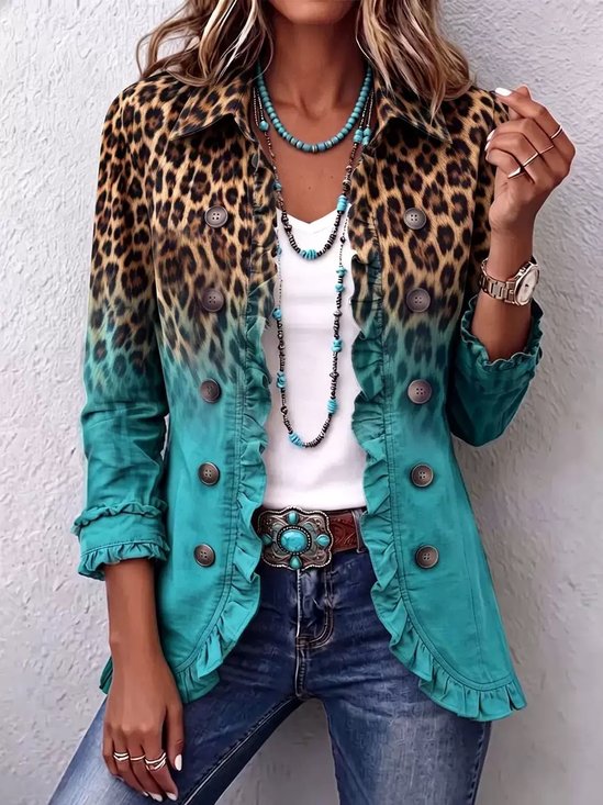 Women Spring/Fall Outerwear Vintage Ombre Long Sleeve Shawl Collar Jacket
