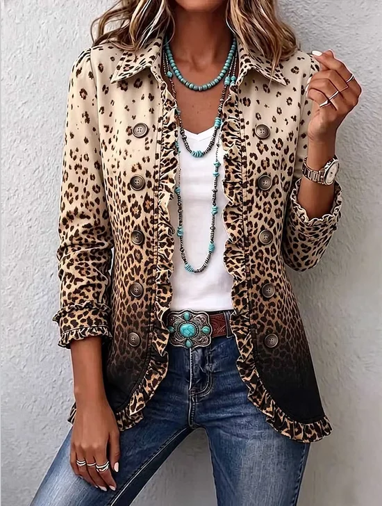 Women Spring/Fall Outerwear Vintage Ombre Long Sleeve Shawl Collar Jacket