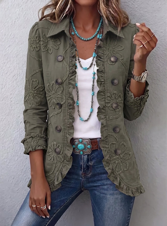 Women Spring/Fall Outerwear Vintage Floral Long Sleeve Shawl Collar Jacket
