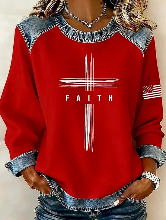 Casual Color Block Crew Neck Long Sleeve Sweatshirt