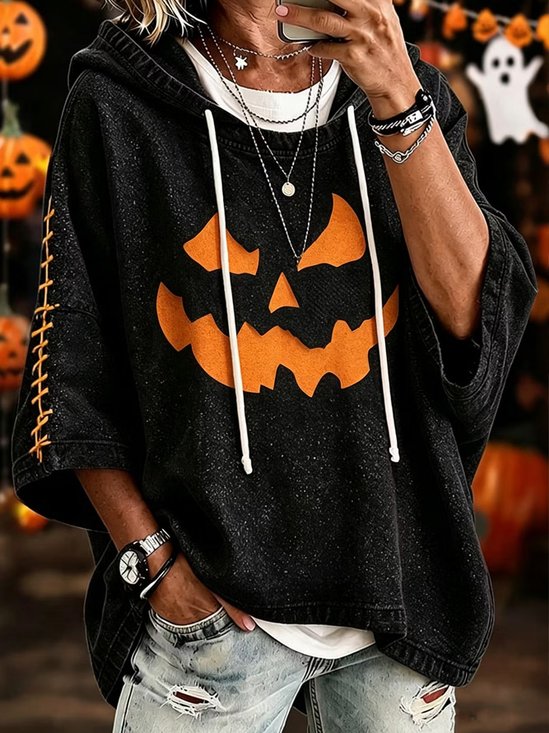 Casual Halloween Hoodie Half Sleeve Hoodie
