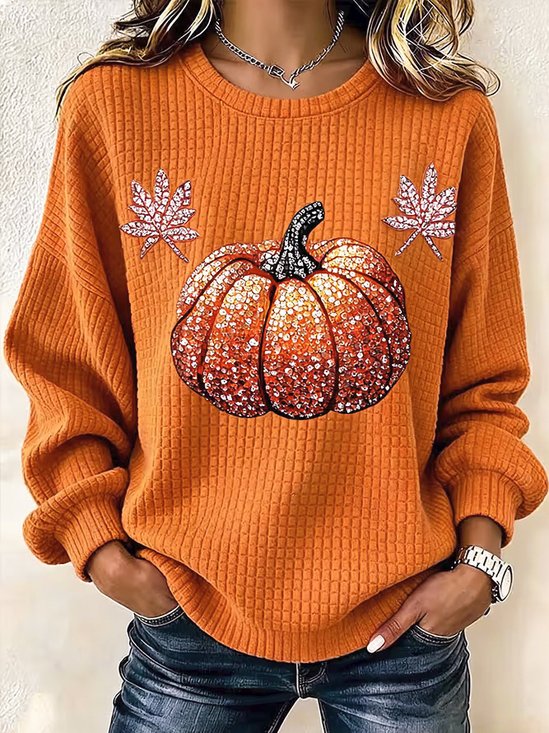 Casual Pumpkin Pattern Crew Neck Long Sleeve Sweatshirt