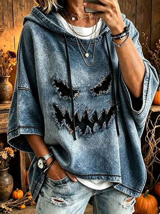 Casual Halloween Hoodie Half Sleeve Hoodie