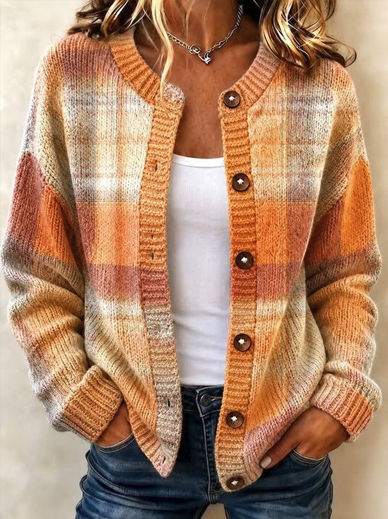 Women Color Block Long Sleeve Comfy Casual Cardigan