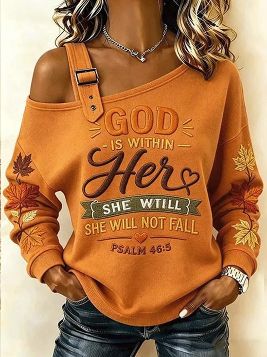 Vintage Text Letters One Shoulder Long Sleeve Sweatshirt