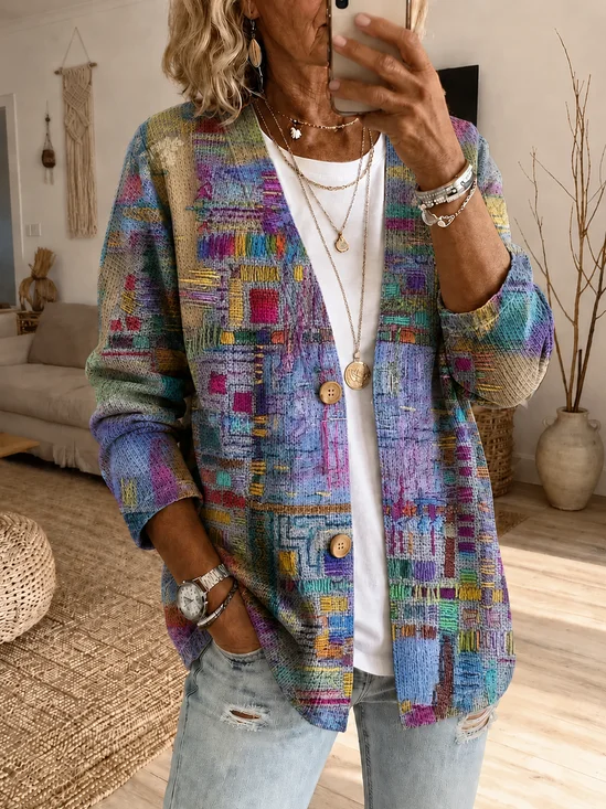 Women Spring/Fall Outerwear Casual Printing Abstract Graphic Long Sleeve Jacket