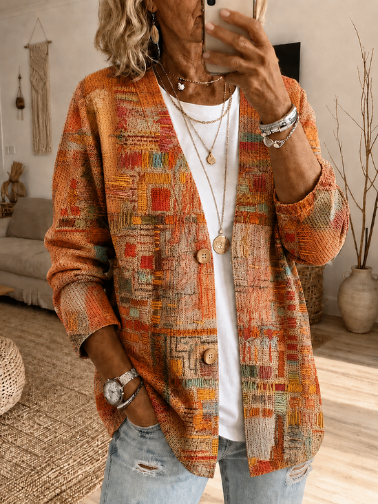 Women Spring/Fall Outerwear Casual Printing Abstract Graphic Long Sleeve Jacket