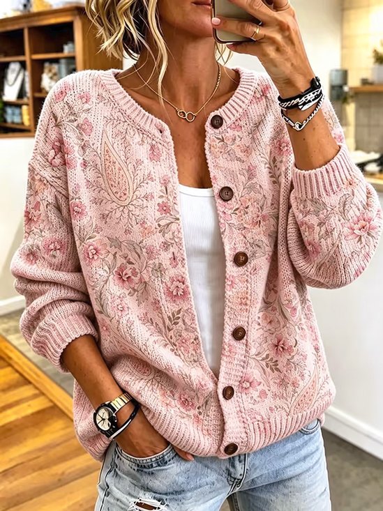 Women Floral Long Sleeve Comfy Casual Cardigan