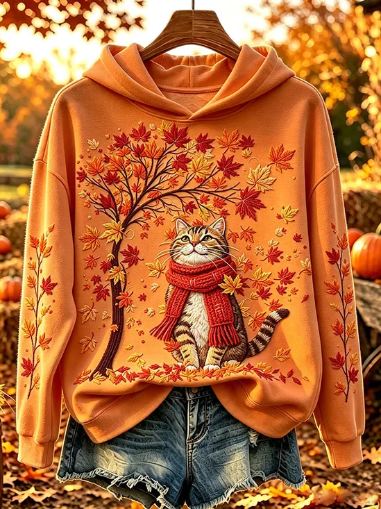 Casual Cat Hoodie Long Sleeve Hoodie
