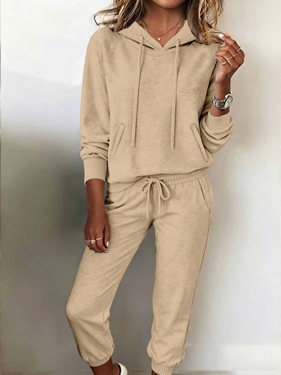 Women Plain Two-Piece Set Daily Long Sleeve Vintage Winter Top With Pants Matching Set
