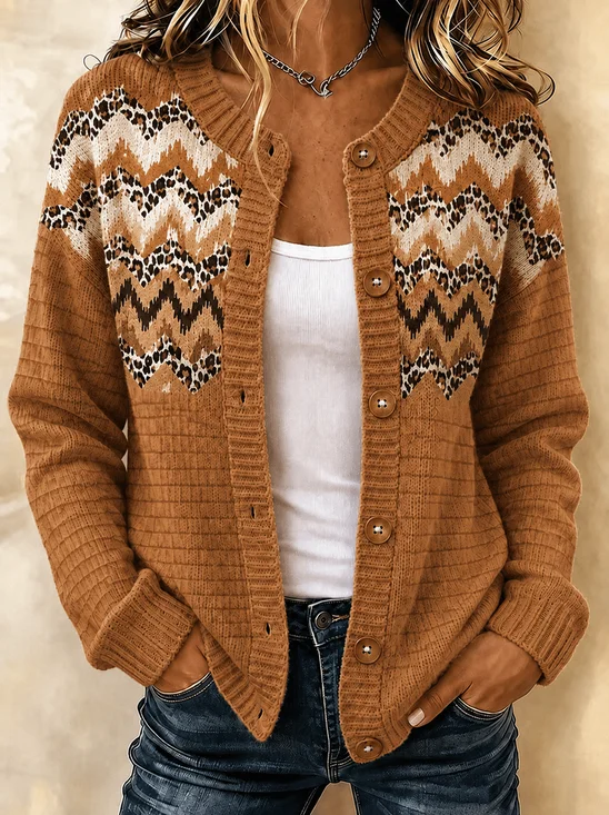 Women Geometric Long Sleeve Comfy Casual Cardigan