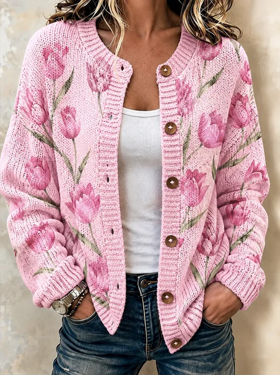 Women Floral Long Sleeve Comfy Casual Cardigan