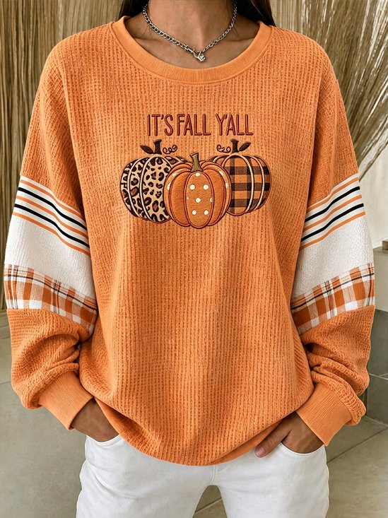 Western Style Striped Crew Neck Long Sleeve Sweatshirt